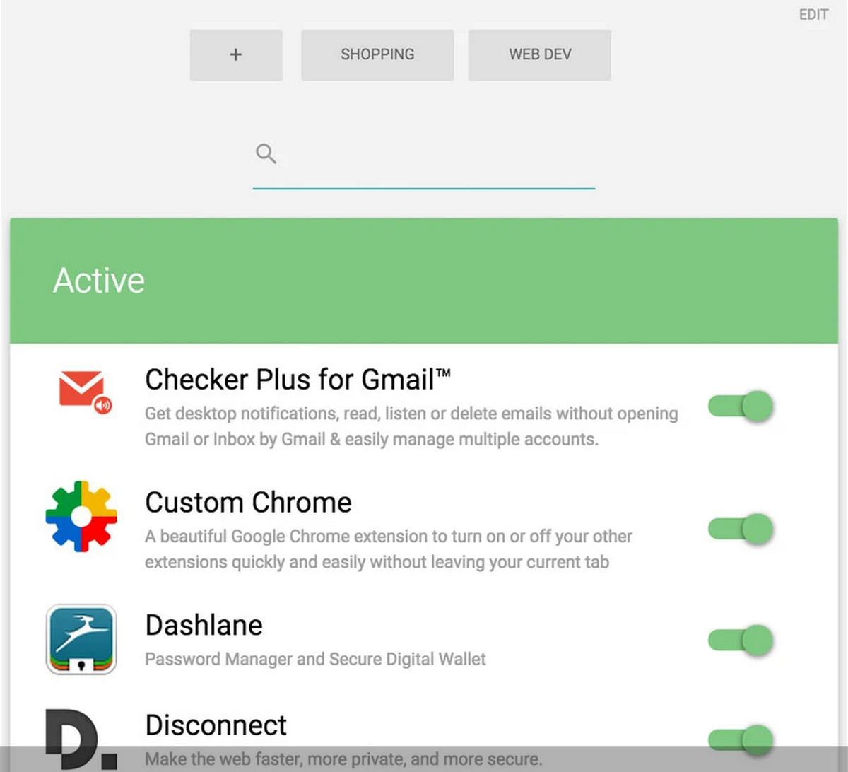 Custom Chrome - A material design chrome extension to manage chrome extensions